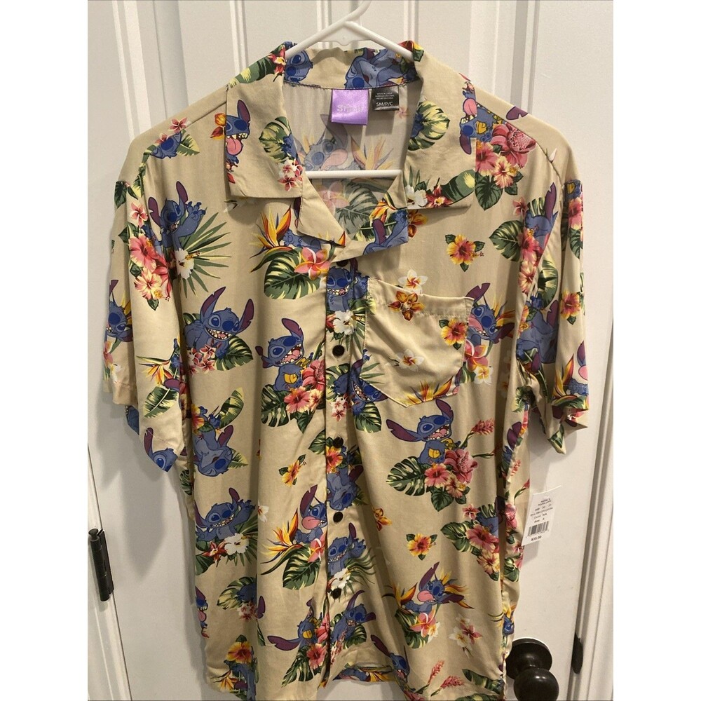 Disney Stitch Hawaiian Shirt Small NWT Lilo & Stitch Tropical Aloha Button Up
